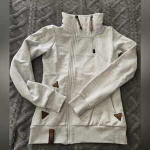 Naketano Light Gray Hoodie with Dark Brown Details